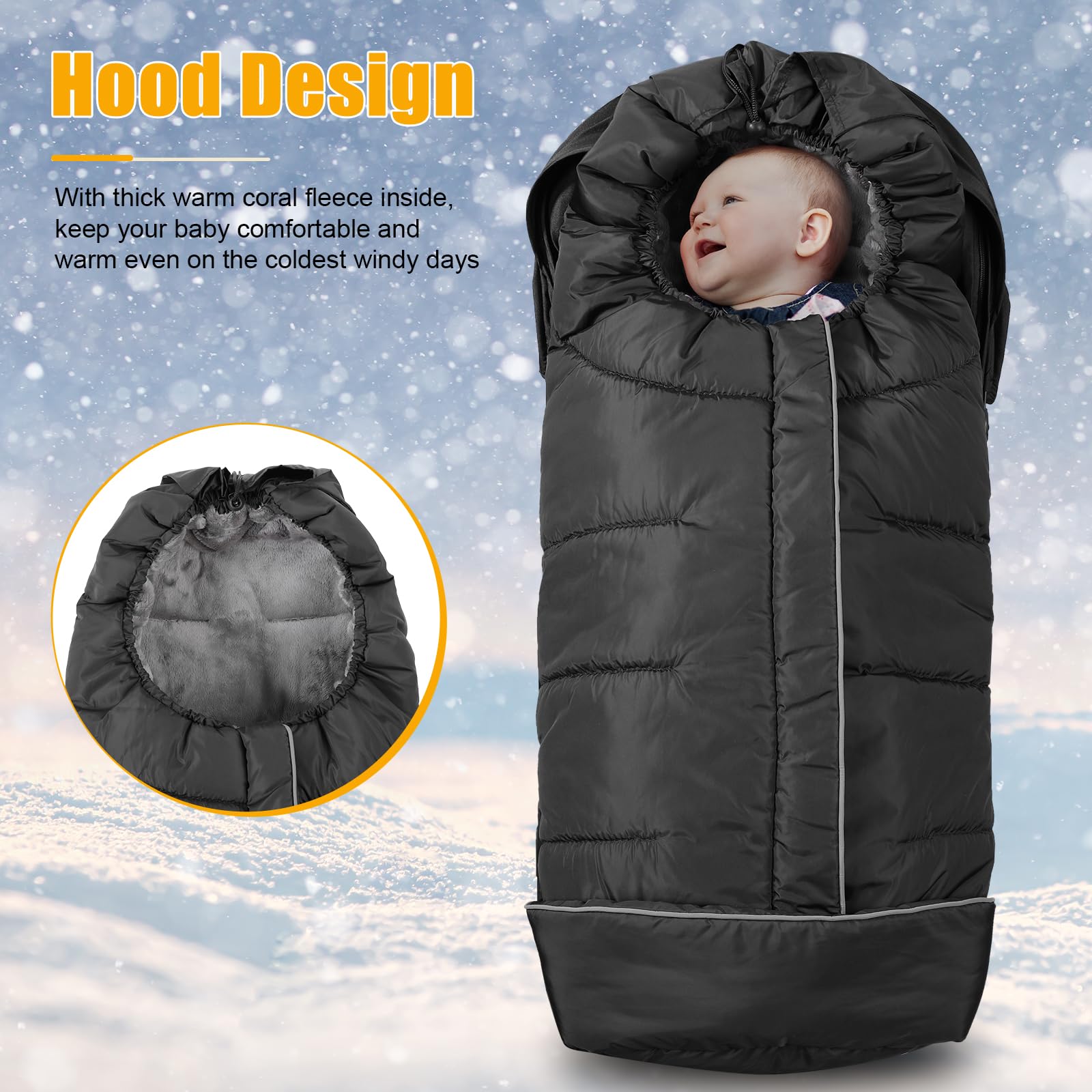 Yoofoss coral velvet lining delivers soft warmth for baby rides.
