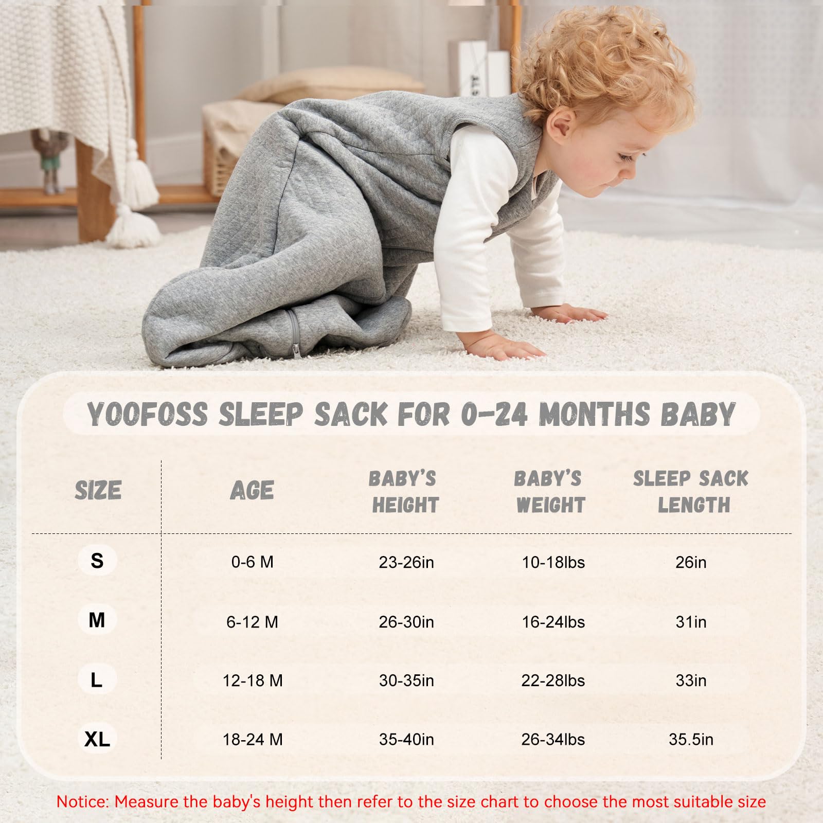 Yoofoss two-way zipper detail for quick night diaper changes.