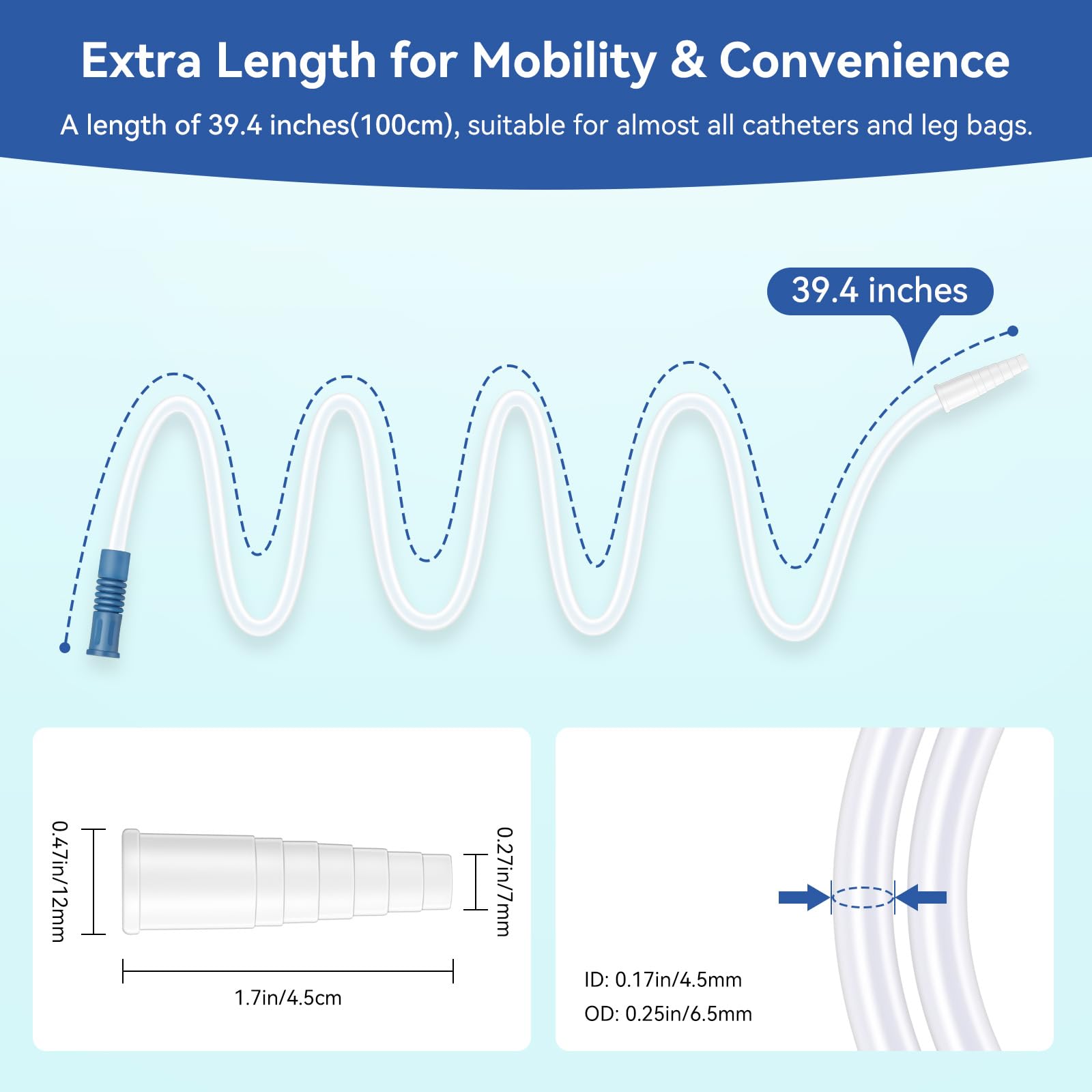 YOOGUSTO kink-resistant blue extension tubing maintains smooth flow