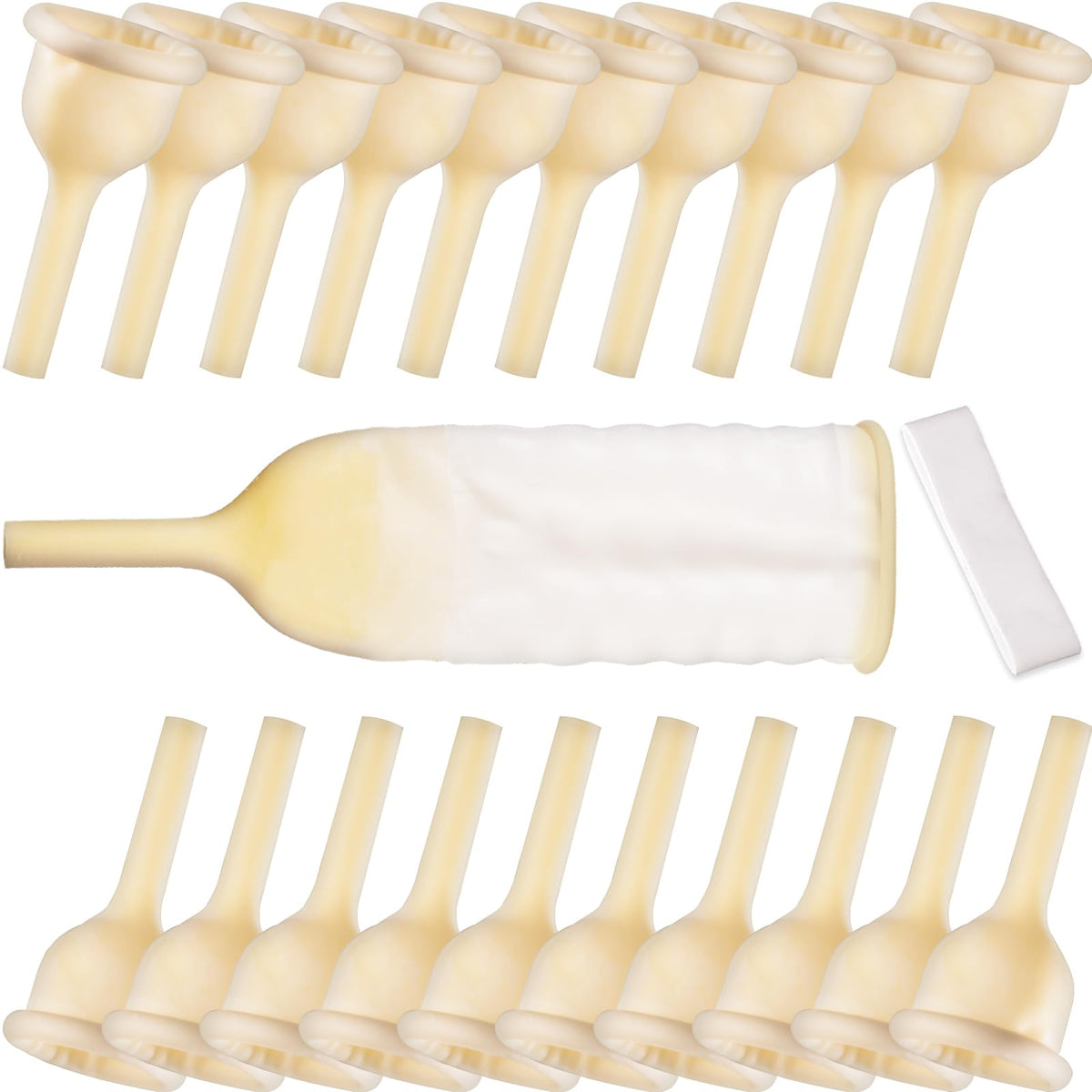 YOOGUSTO external urine collector with adhesive strap for secure fit during activity.