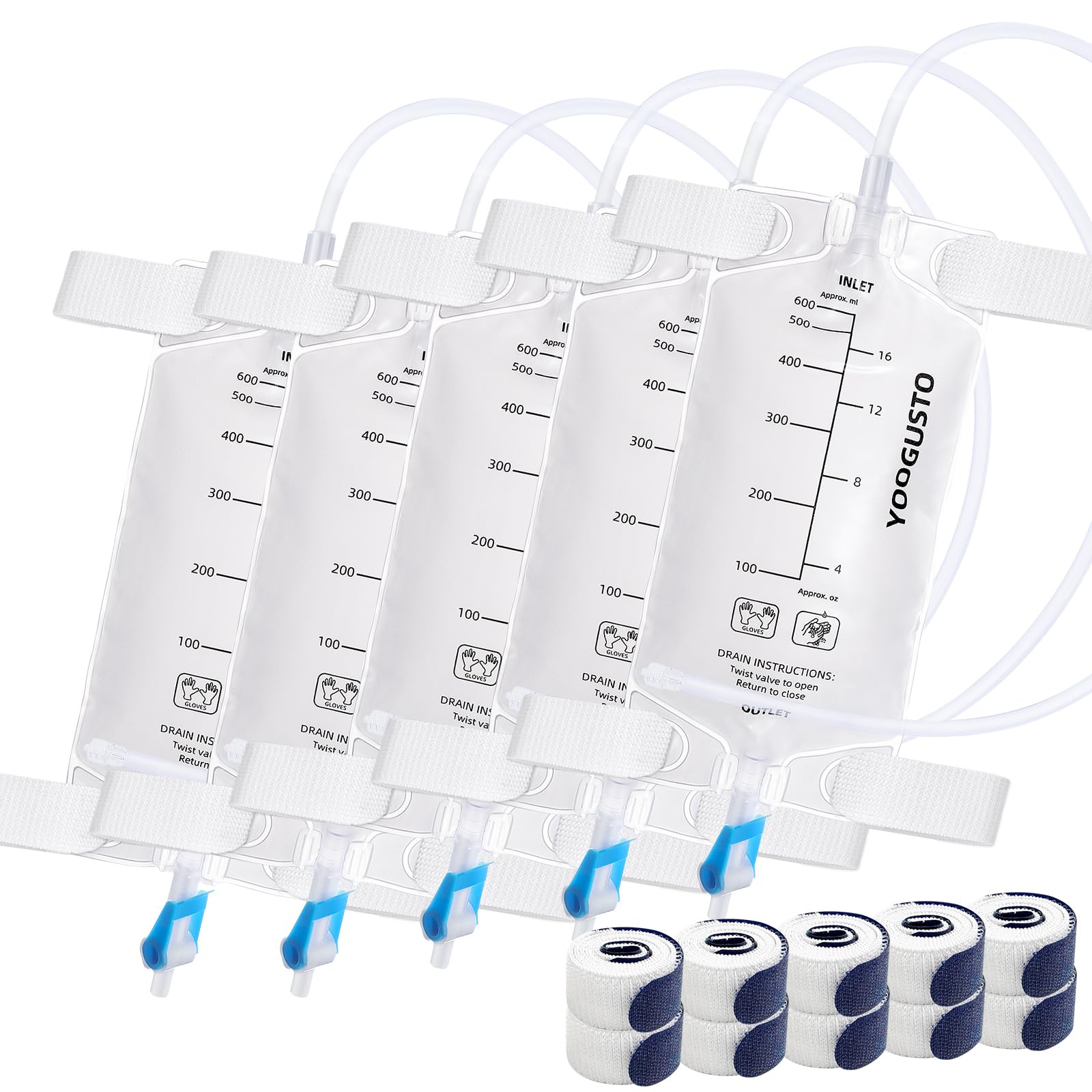 YOOGUSTO nephrostomy bag with 600ml capacity display for real-time fluid tracking.