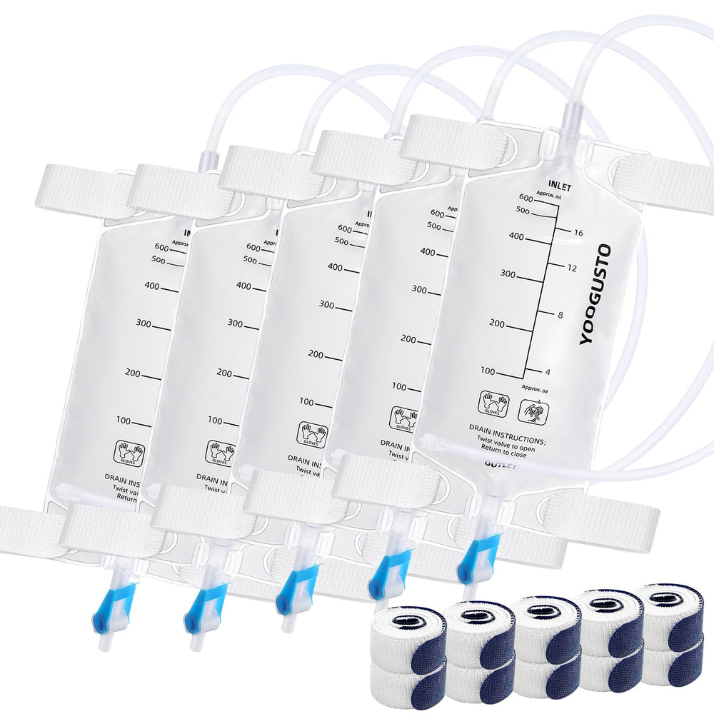 YOOGUSTO nephrostomy bag with 600ml capacity display for real-time fluid tracking.