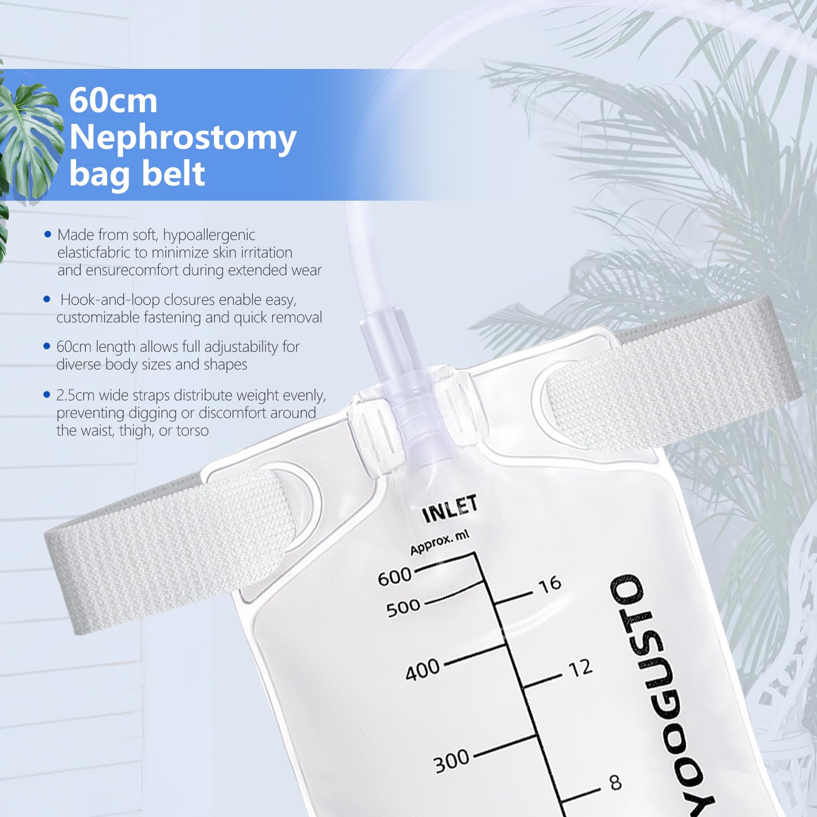 YOOGUSTO nephrostomy bag anti-reflux design helps minimize backflow and maintain steady flow.