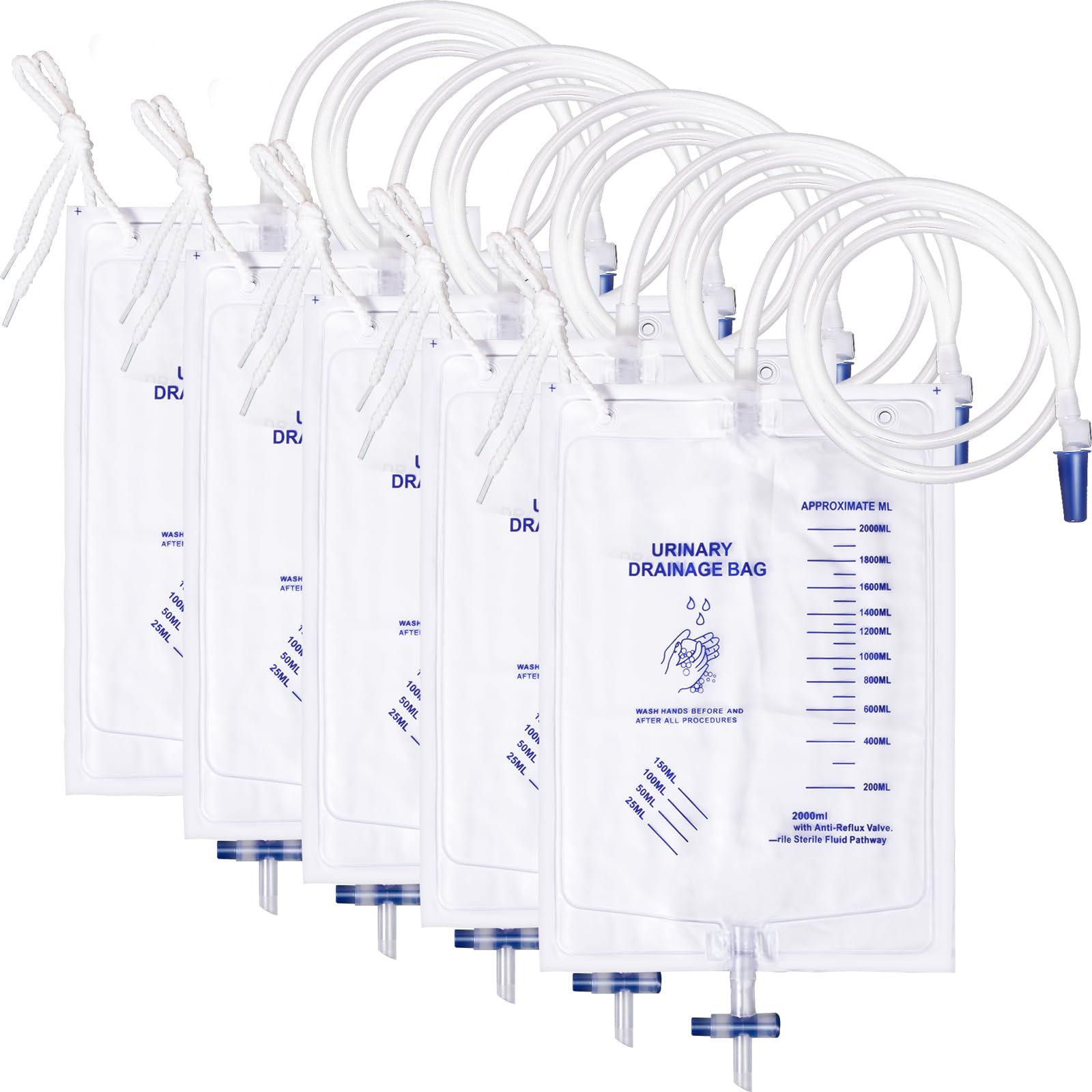 YOOGUSTO urine bag with 2000ml capacity and clear scale for easy monitoring