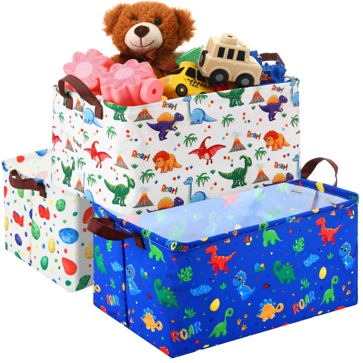 Yoojahow dinosaur storage baskets in canvas with leather handles for easy organization