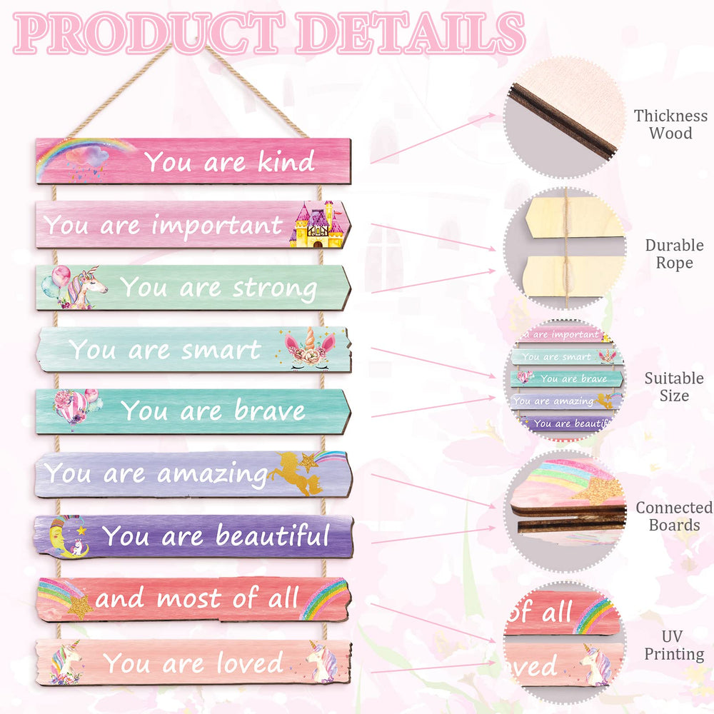 Yookeer pink room decor wall sign with unicorn motifs for a soft, cheerful vibe