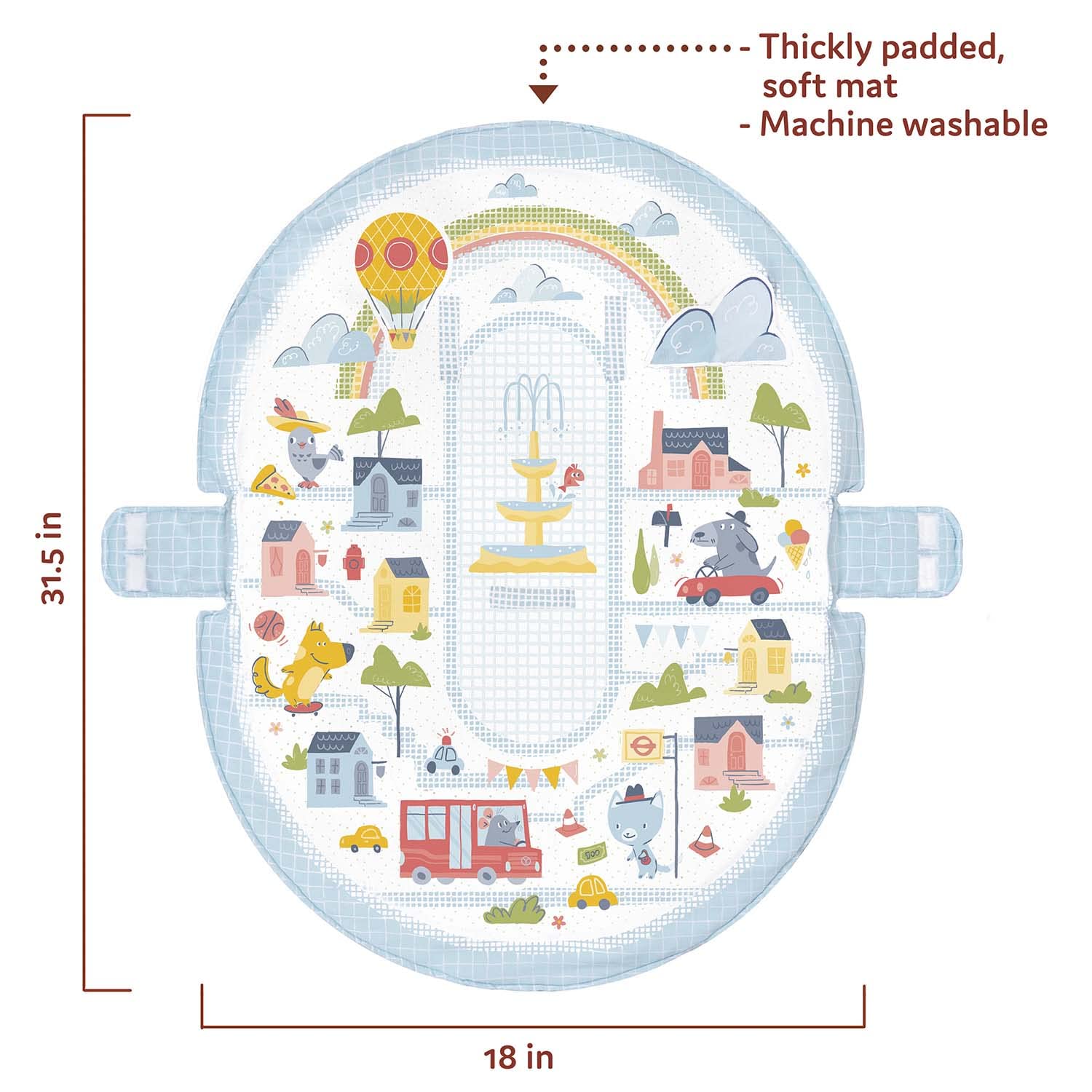 Yookidoo Urban donut tummy time mirror hangs near seating for visual focus