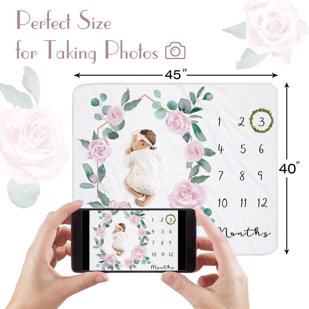 Yoothy floral wreath growth chart blanket ideal for baby girl photo sessions