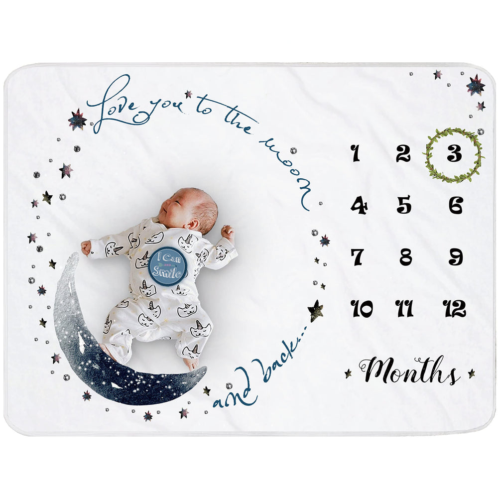Yoothy Moon milestone blanket for monthly photos with a soft plush backdrop