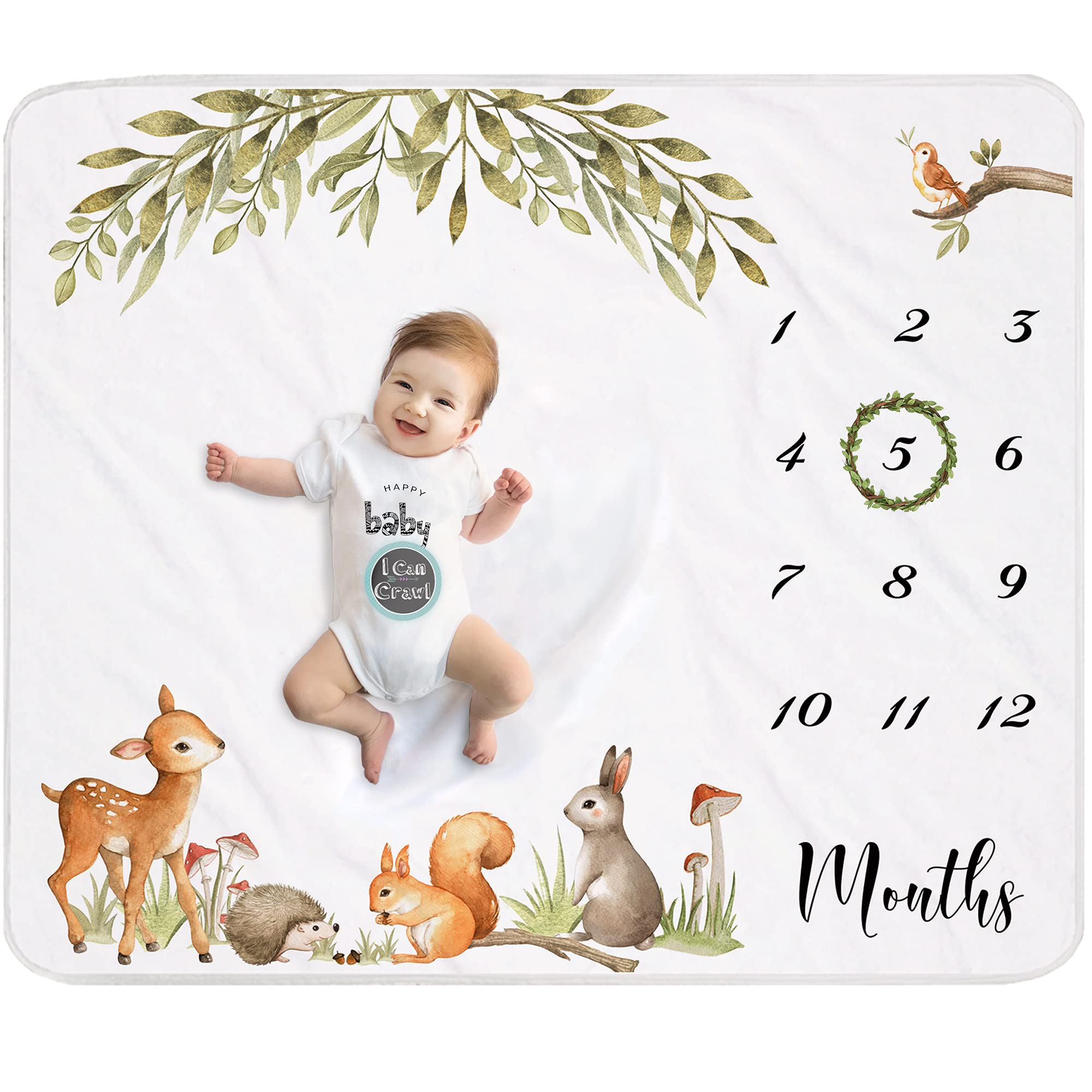 Yoothy Woodland milestone blanket with wreath and stickers for adorable milestone photos