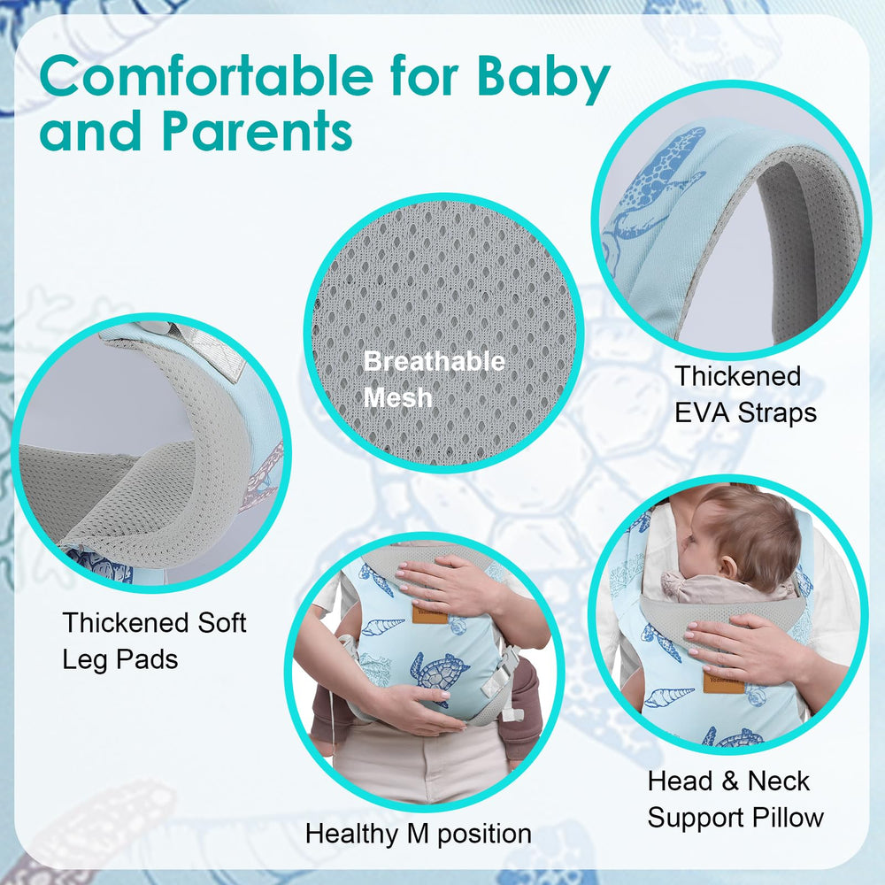 YooxArmor baby carrier offers lumbar support to reduce parent back strain.
