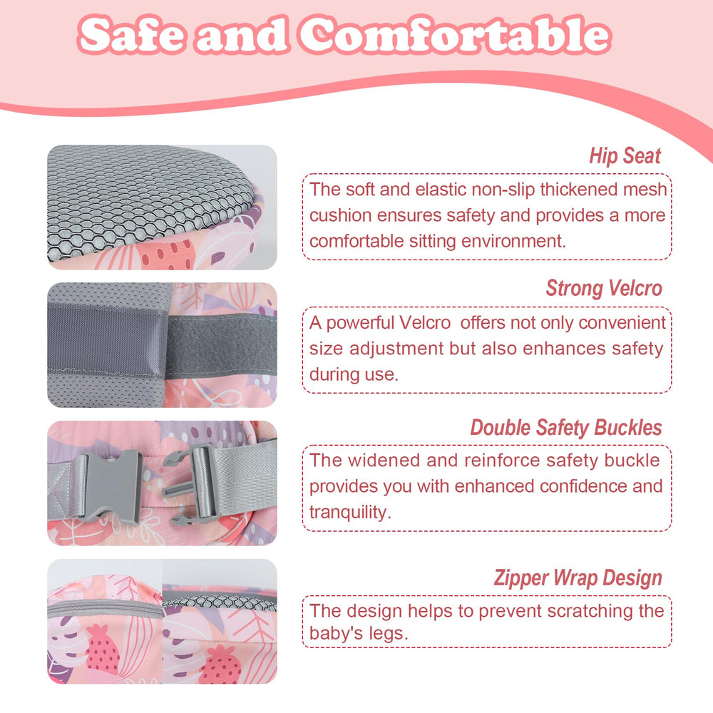 YooxArmor hip carrier with under seat storage pockets for diaper essentials.