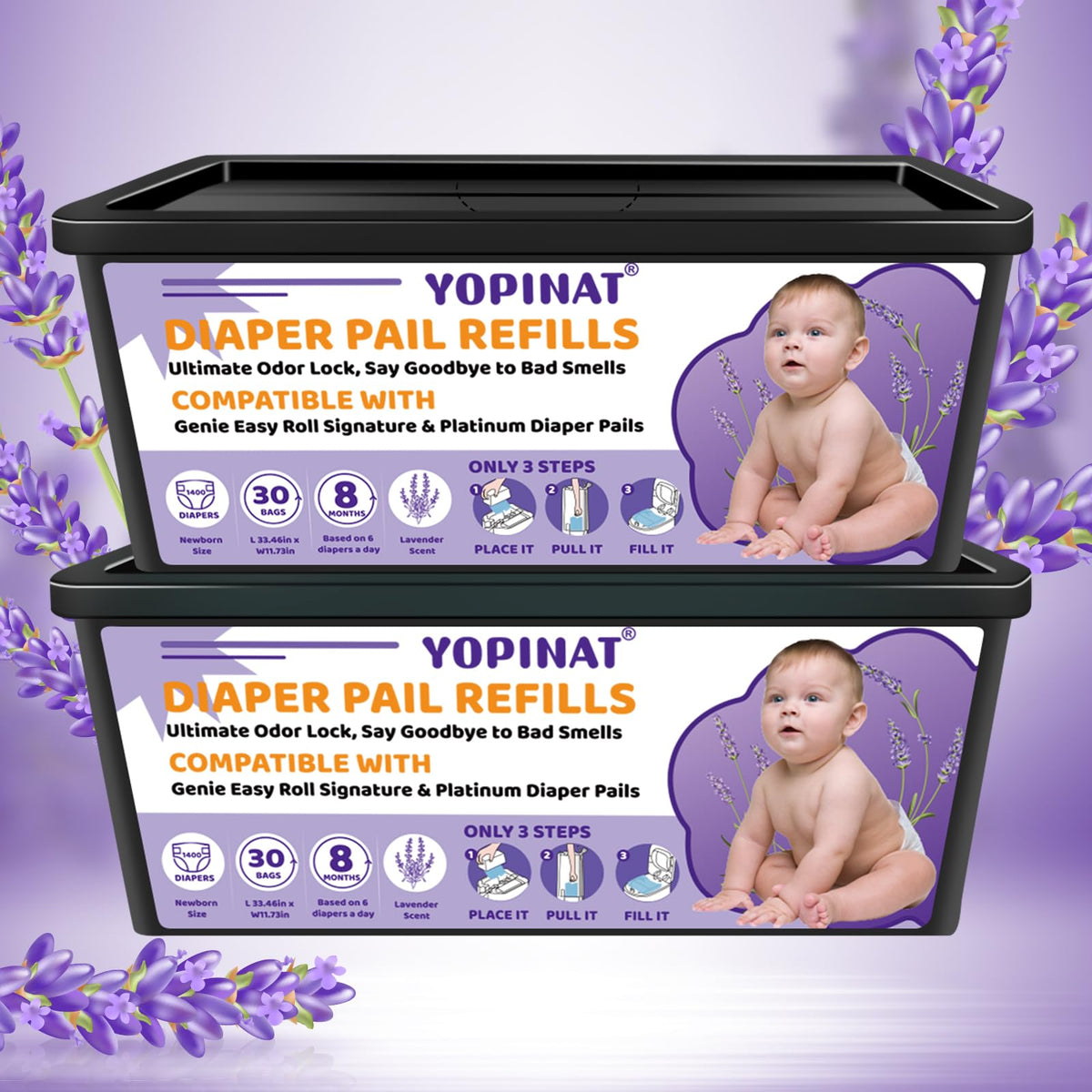 Yopinat Diaper Easy Roll 2-Pack box ready for fast diaper disposal.