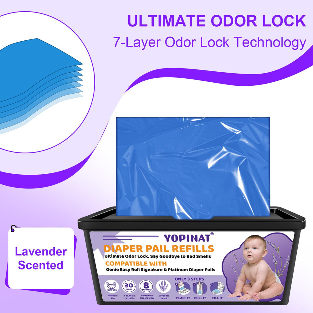 Yopinat refills holding up to 2800 newborn diapers for extended use.