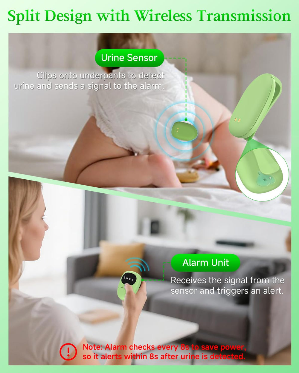 Yorenson wireless bedwetting alarm receiver shows alerts clearly for quick reminders.