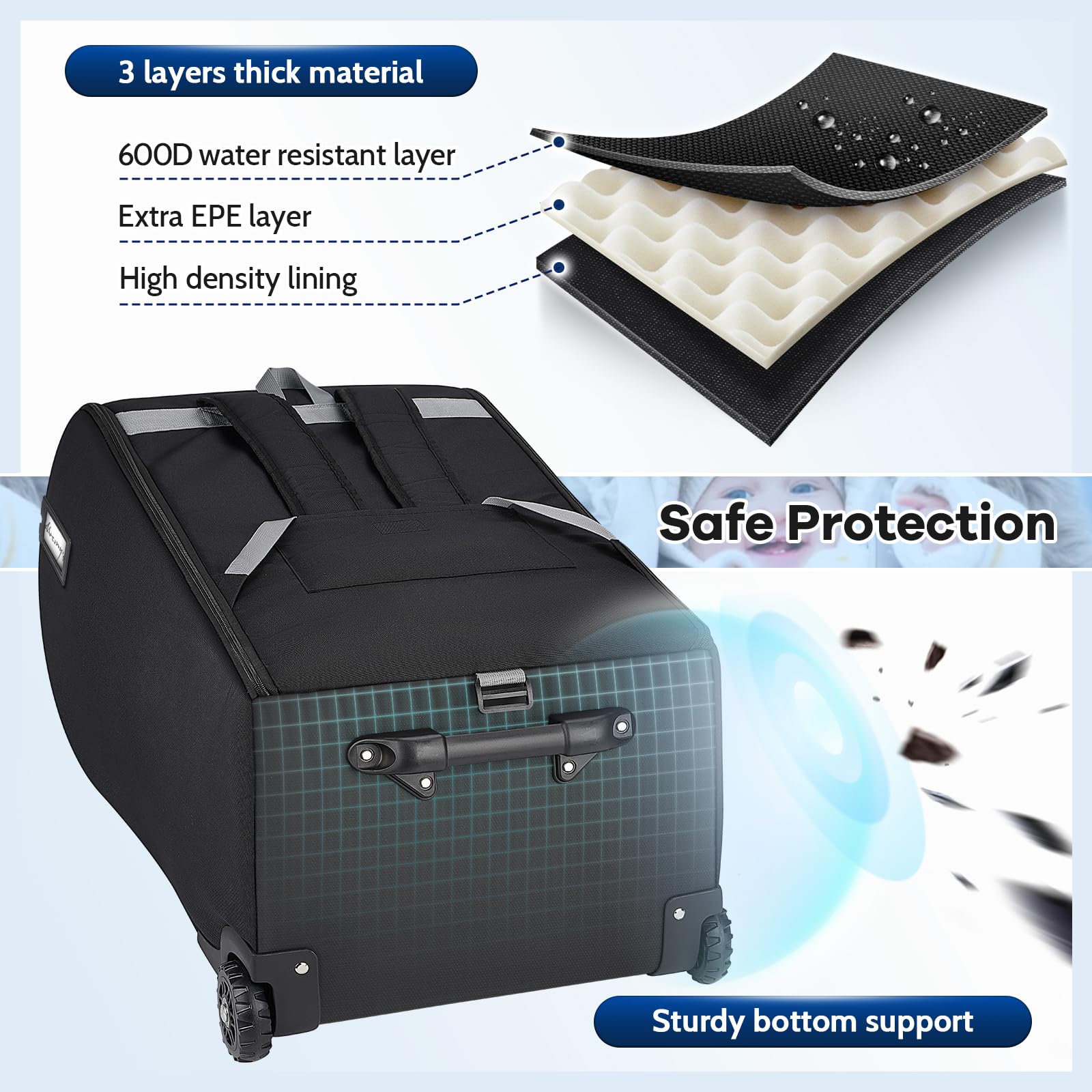 YOREPEK bag bottom rubber pads protect the car seat during transit