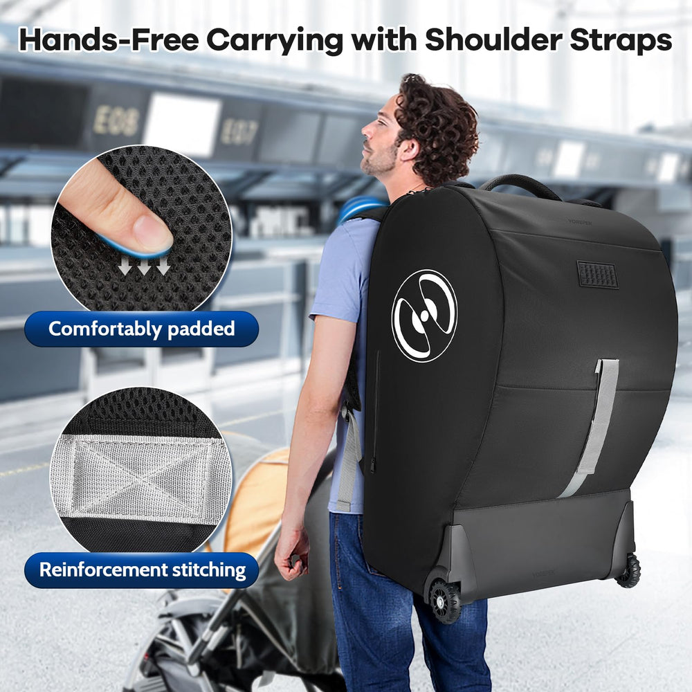 YOREPEK car seat travel bag worn as padded backpack for hands-free carrying
