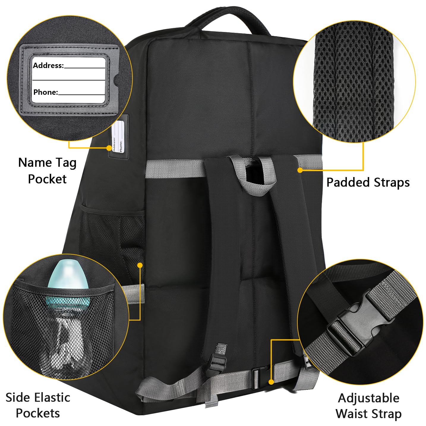 YOREPEK car seat travel bag with padded straps for easy hands-free carry