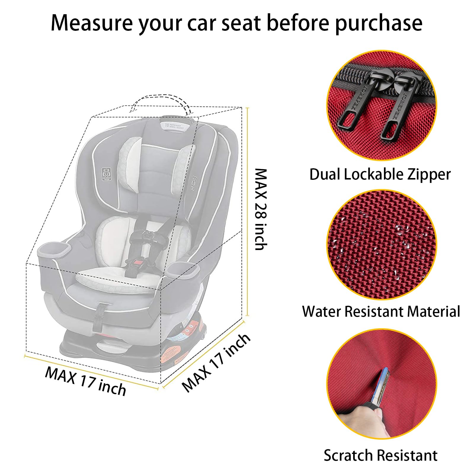 YOREPEK car seat travel bag side view, durable protection on the go