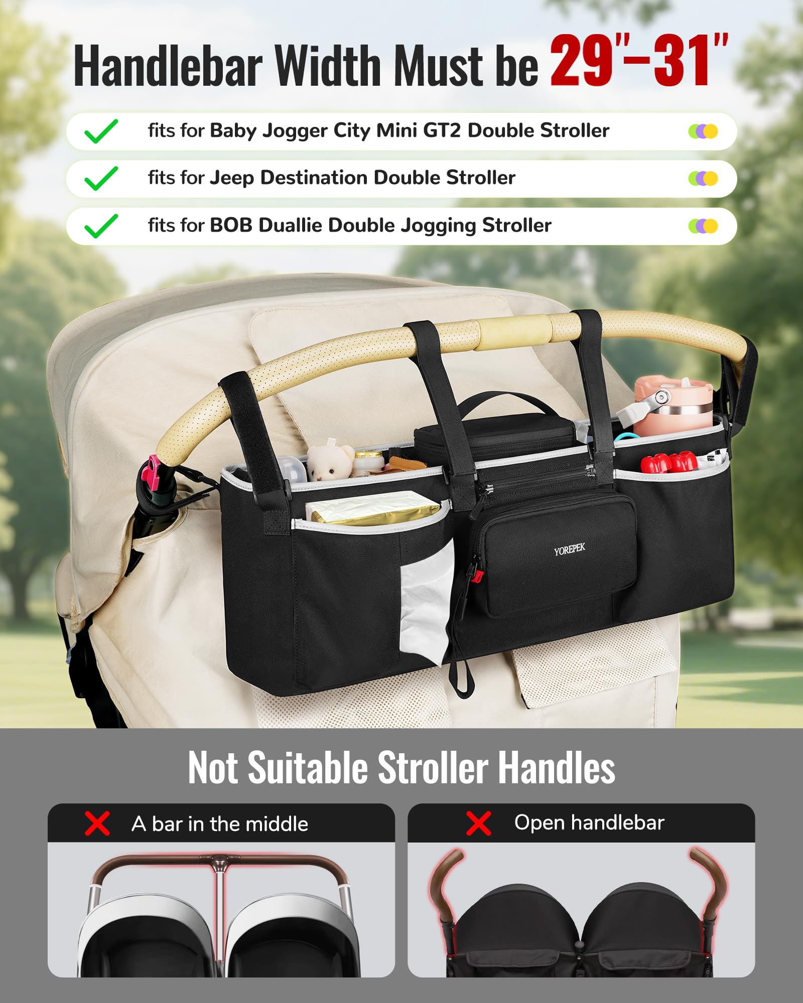 YOREPEK organizer with strap stability keeps bag level on uneven terrain