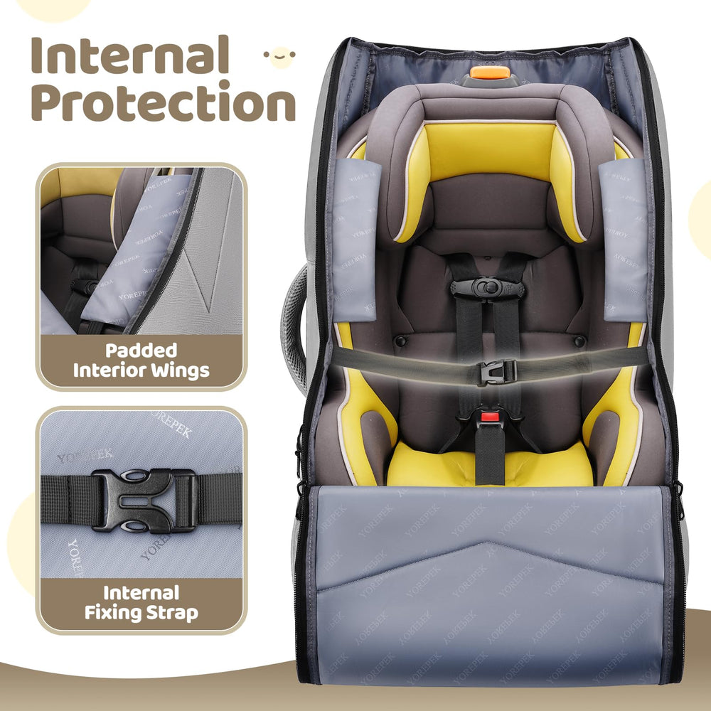 YOREPEK internal side wings and straps keep the seat secure during travel.