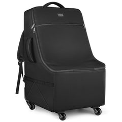 YOREPEK padded car-seat bag with bottom wheels for easy airport navigation.