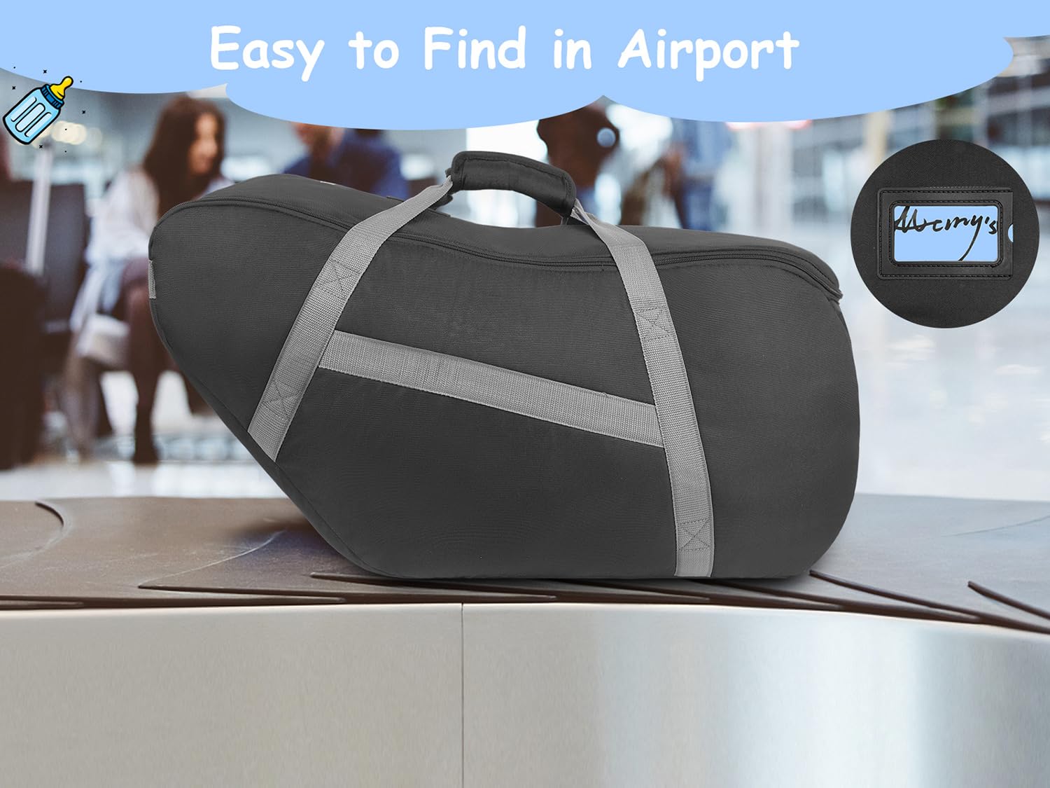 YOREPEK padded car seat travel bag folds flat for compact storage when not in use.