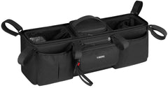 YOREPEK padded double stroller organizer front view showing accessible compartments