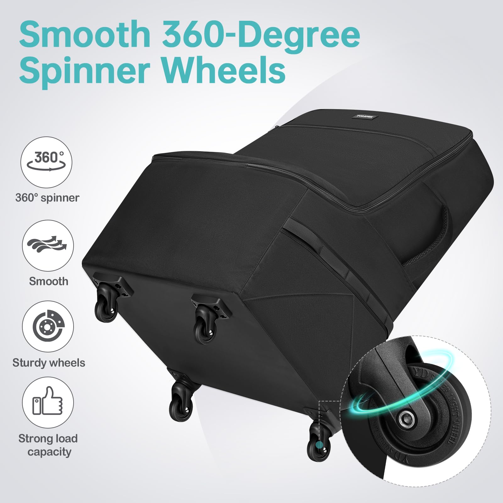 YOREPEK rolling car-seat bag with curved bottom for upright stability.