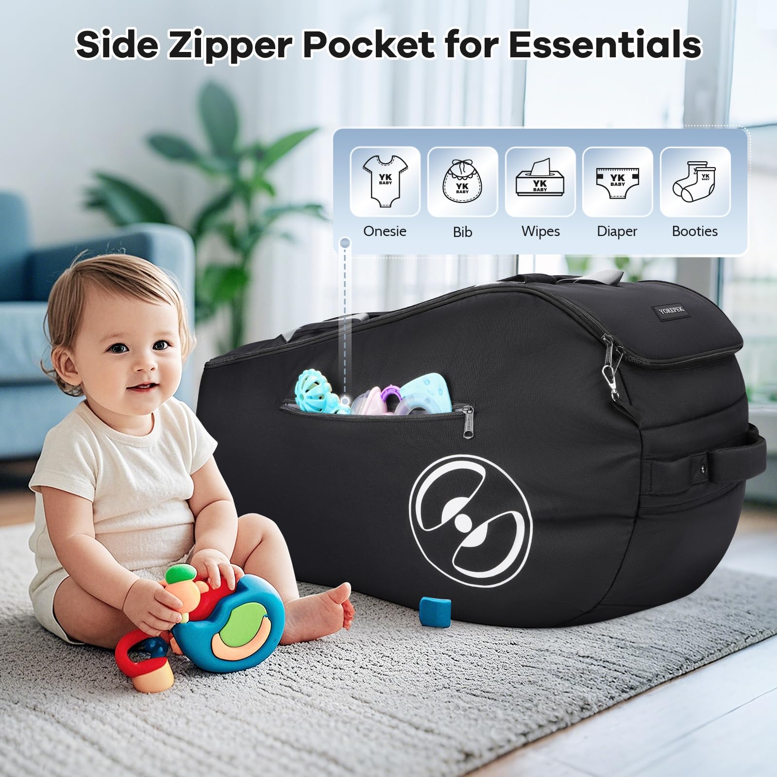 YOREPEK bag features a zippered side pocket for quick baby essentials access