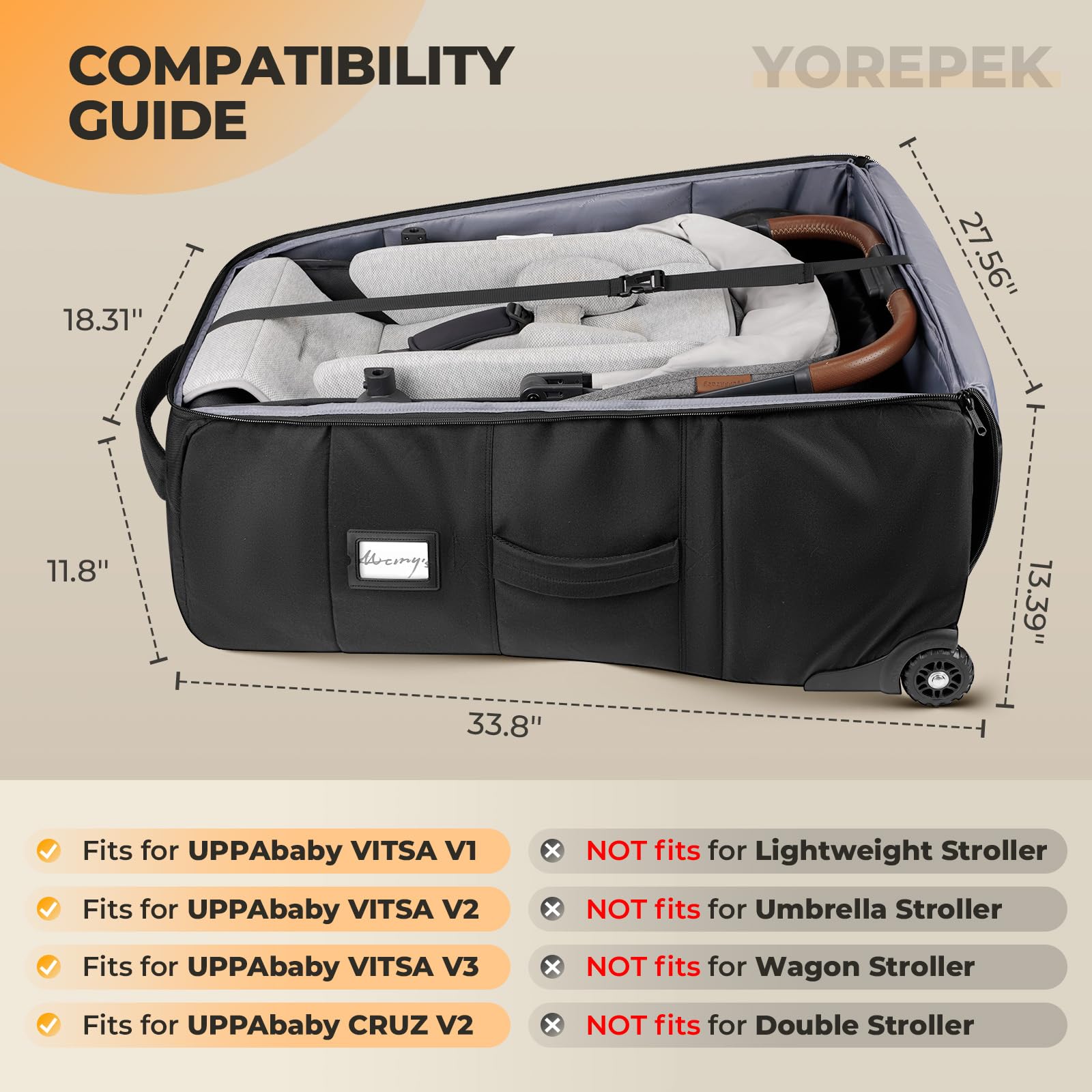 YOREPEK stroller bag wheels and handles enable smooth transport.