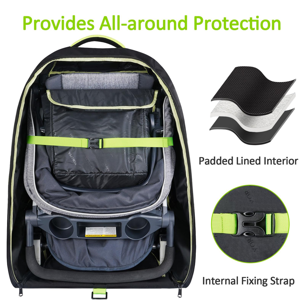 Three-layer protection material shields the stroller during travel