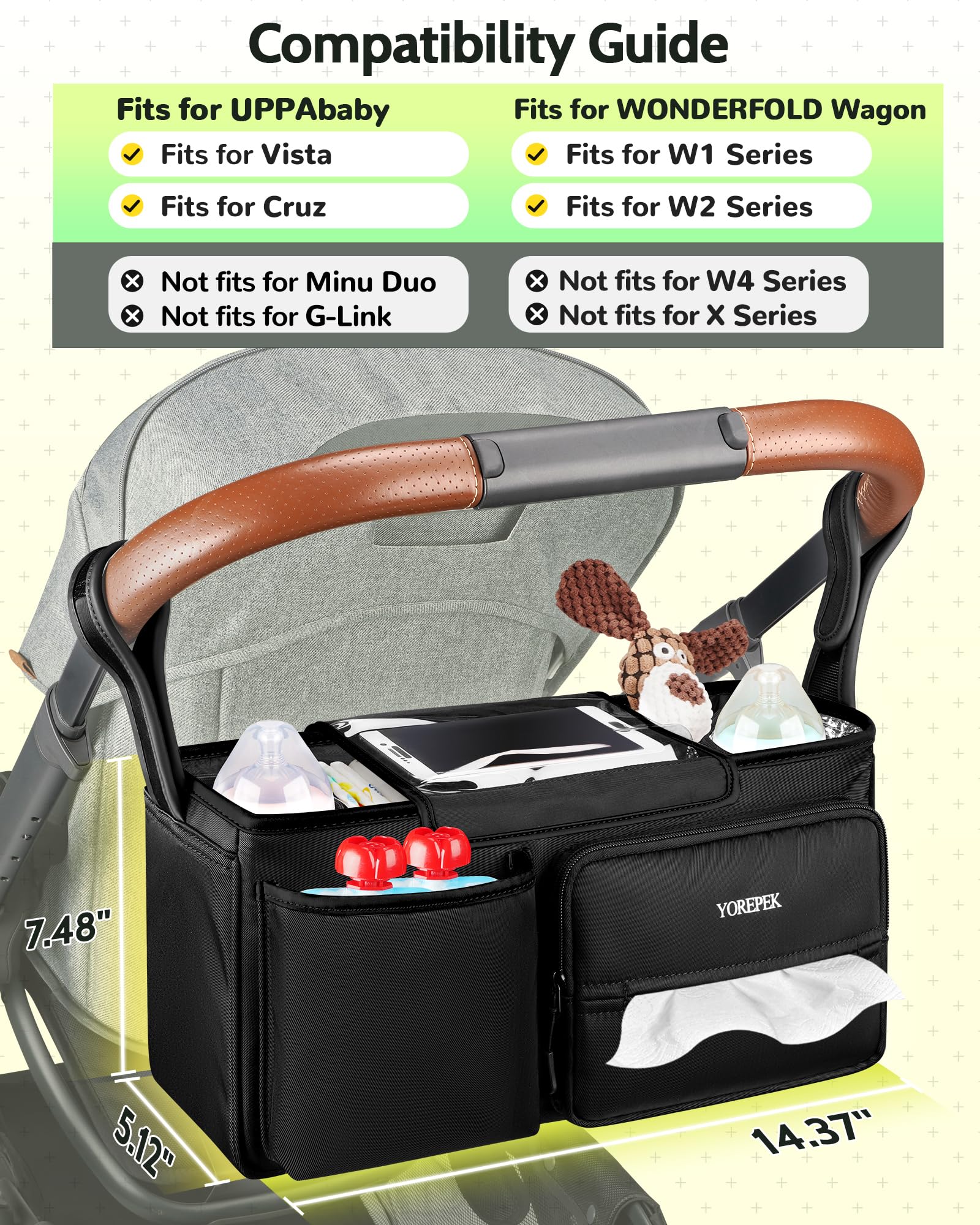 YOREPEK wipes pocket and front pocket for quick cleanups and items