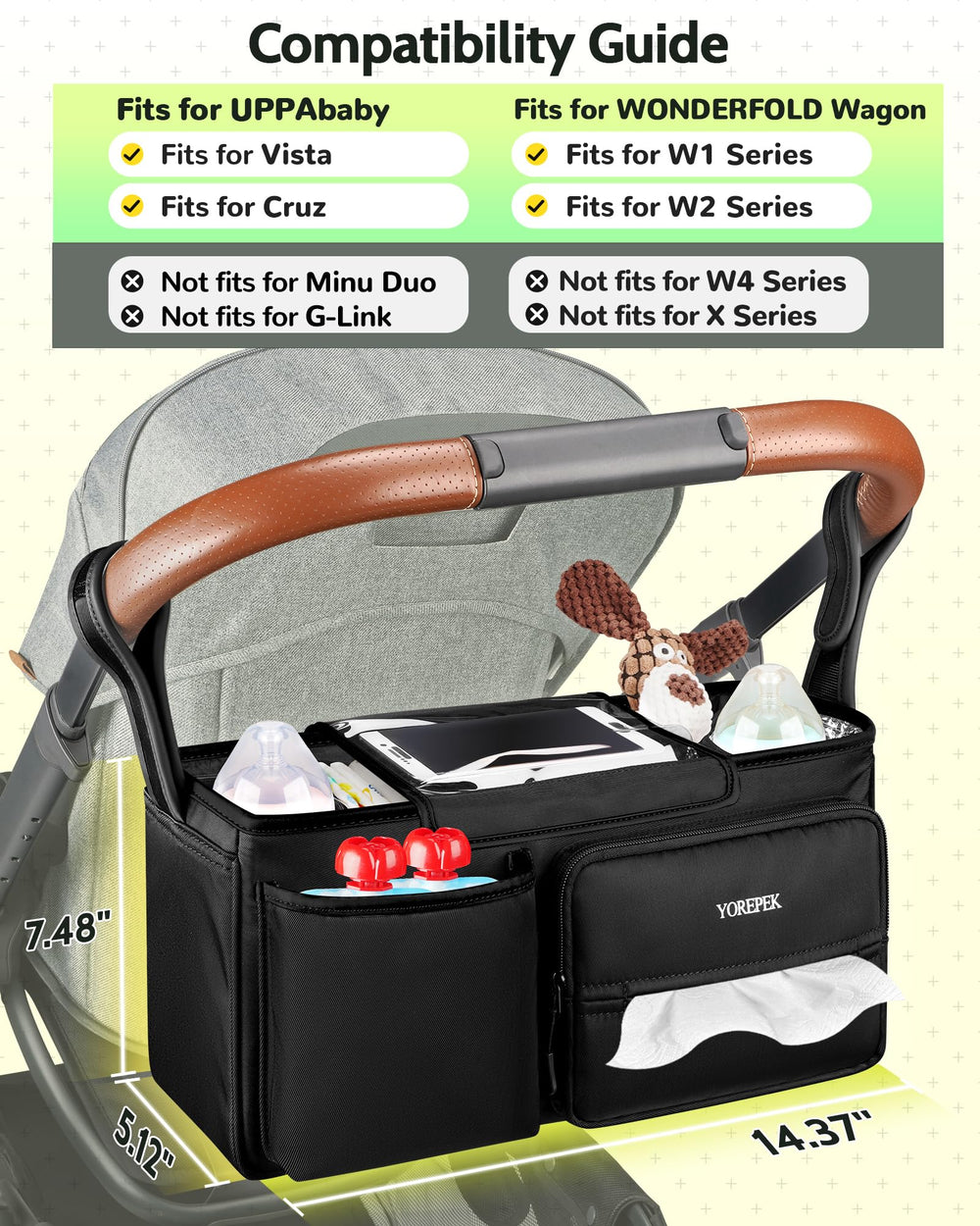 YOREPEK wipes pocket and front pocket for quick cleanups and items