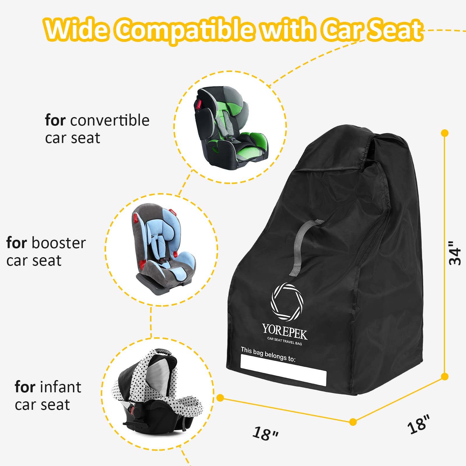 YOREPEK car seat backpack with padded straps enables hands-free airport navigation