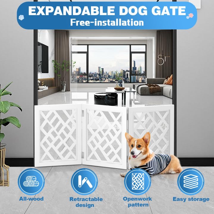 YORWHIN cut-out 16in dog gate expanded to cover wider openings with no drilling.