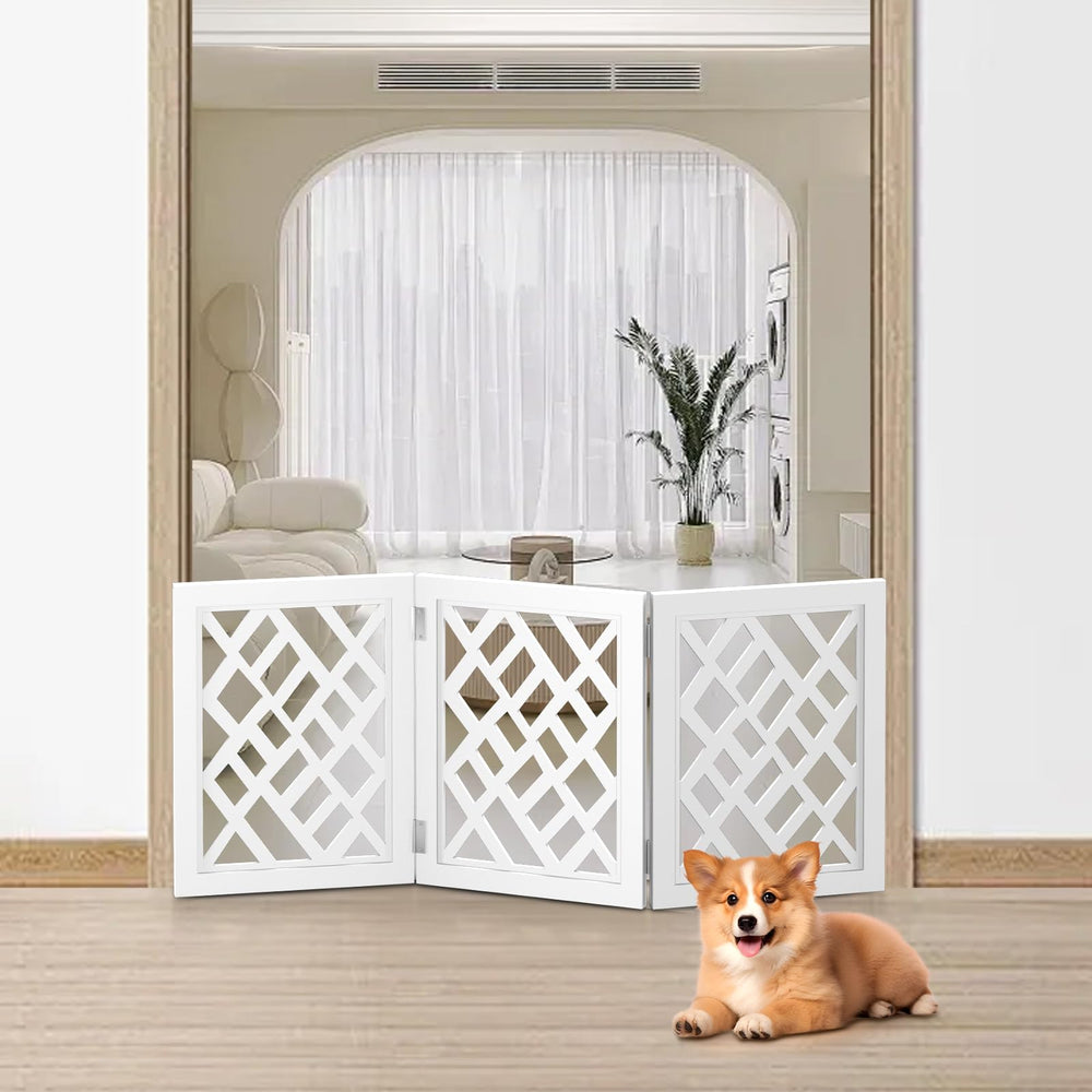 YORWHIN cut-out 16in dog gate white matte finish blends with modern interiors.