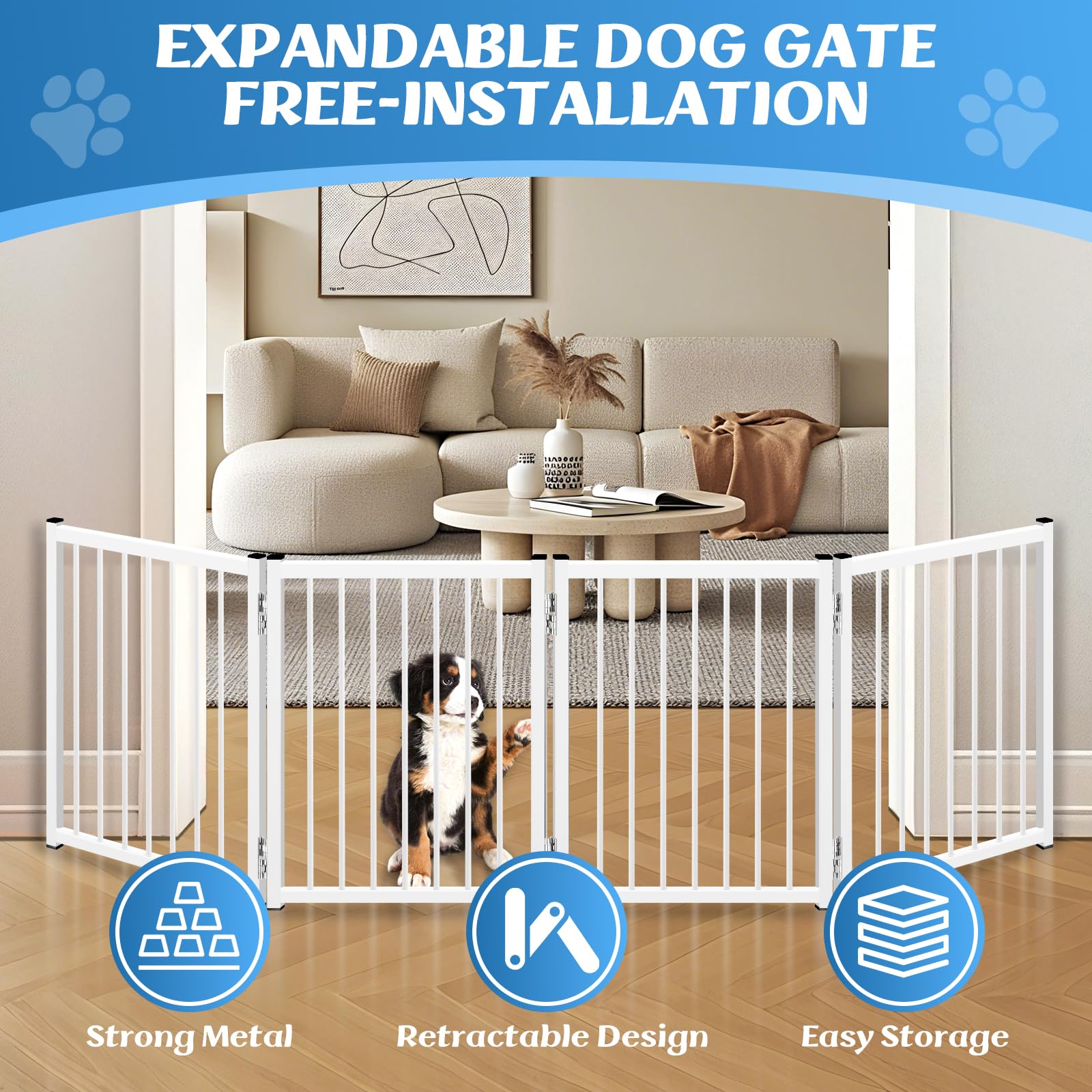 YORWHIN foldable pet gate expands to 51 inches for wide doorways.