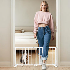 YORWHIN freestanding short dog gate with sturdy bases for stable, wall-free setup.