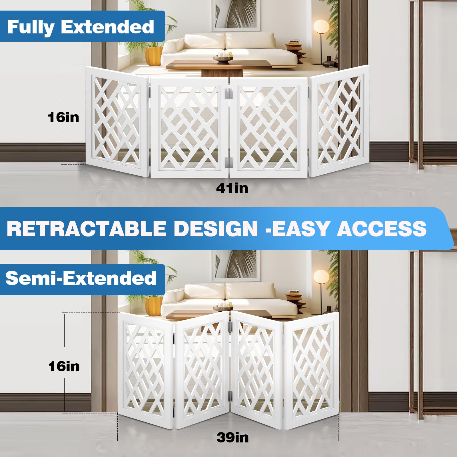 YORWHIN retractable gate expands from 18 to 41 inches for doorways and hallways.