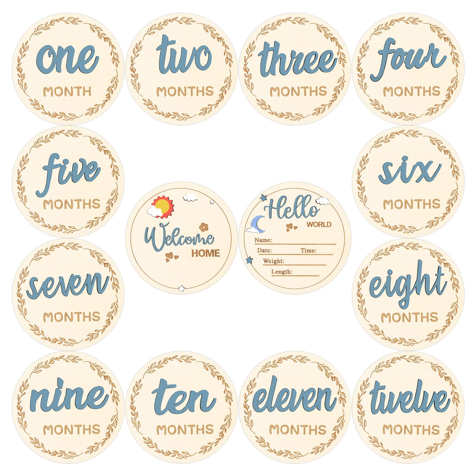 Yoshiky slate blue wooden design milestone set complements nursery decor