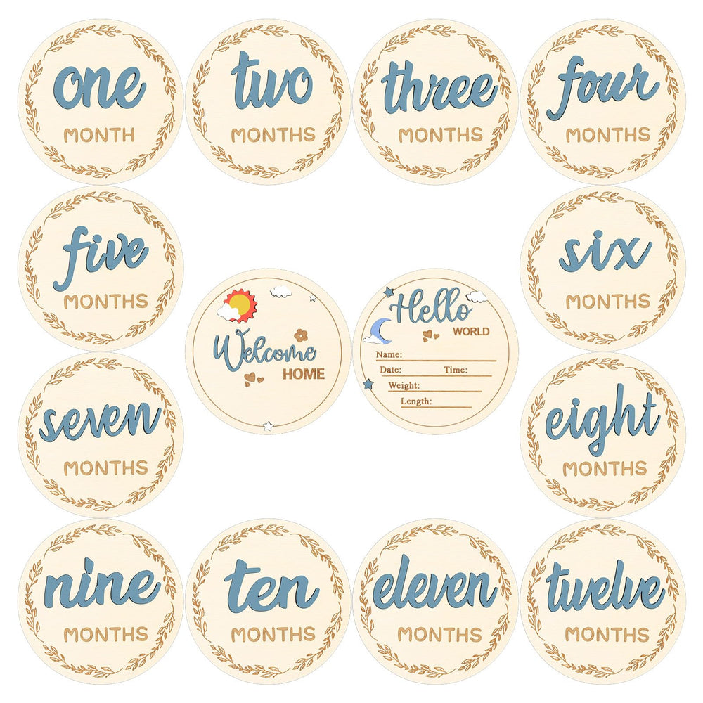 Yoshiky slate blue wooden design milestone set complements nursery decor