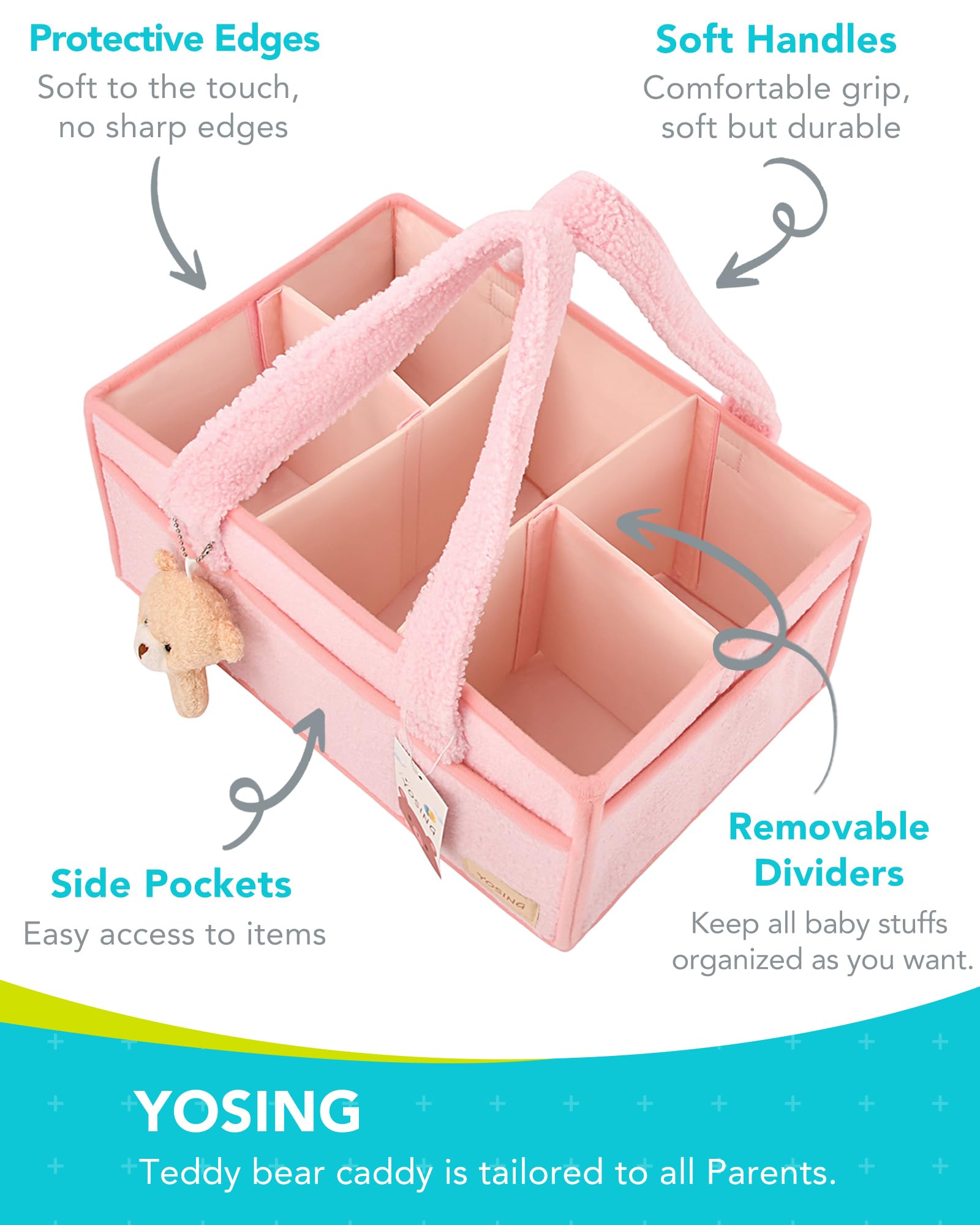 YOSING Diaper Caddy with removable dividers for flexible organization.