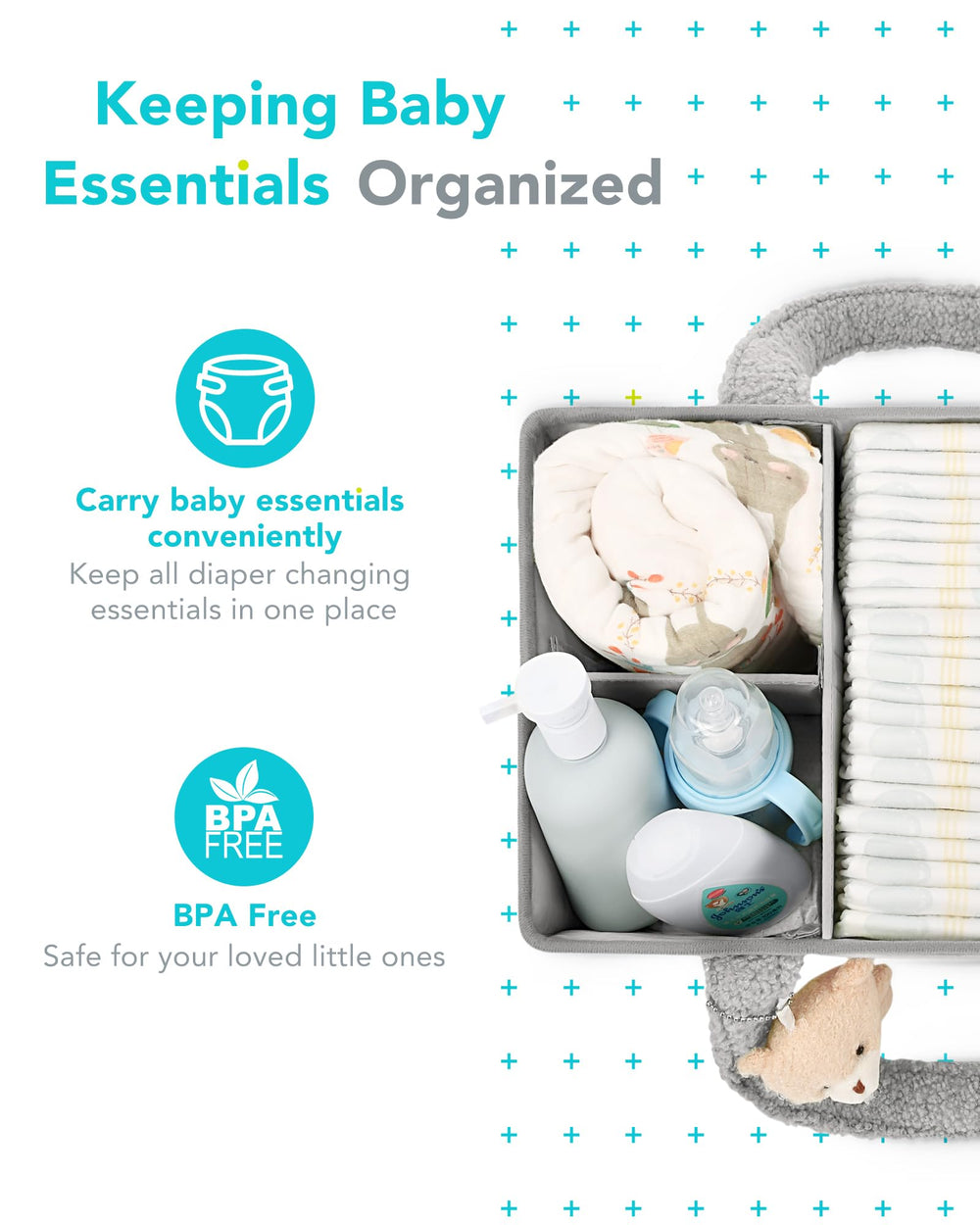 YOSING compact diaper caddy size 15x10x7 holds essentials