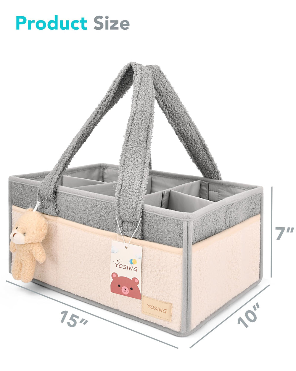 YOSING diaper caddy gray and white stitching for nursery style