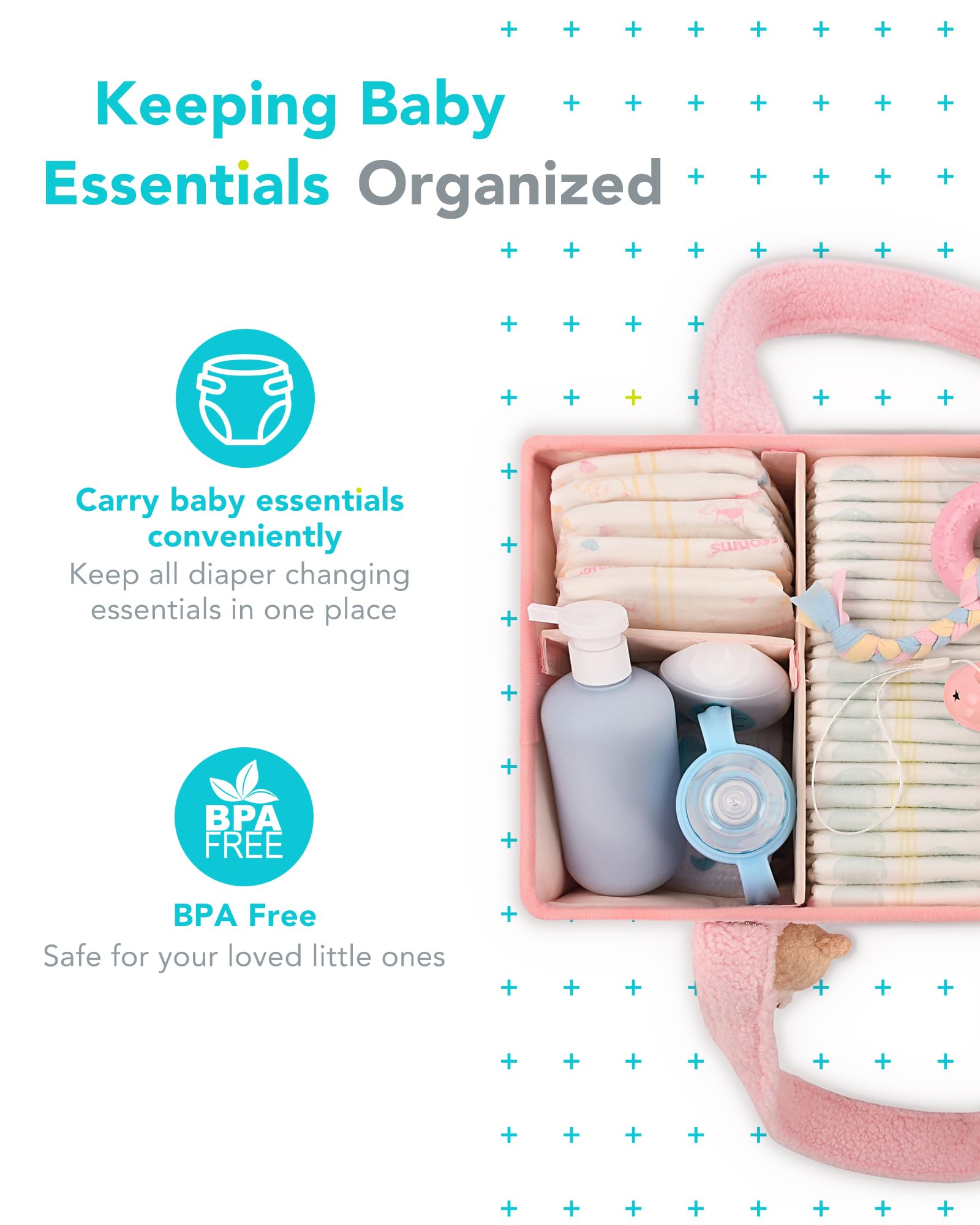YOSING Diaper Caddy in car storage for organized diapers and wipes during trips.