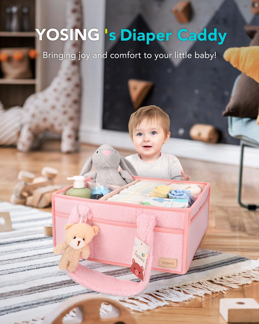 YOSING Diaper Caddy with 13 compartments keeping essentials neatly separated.