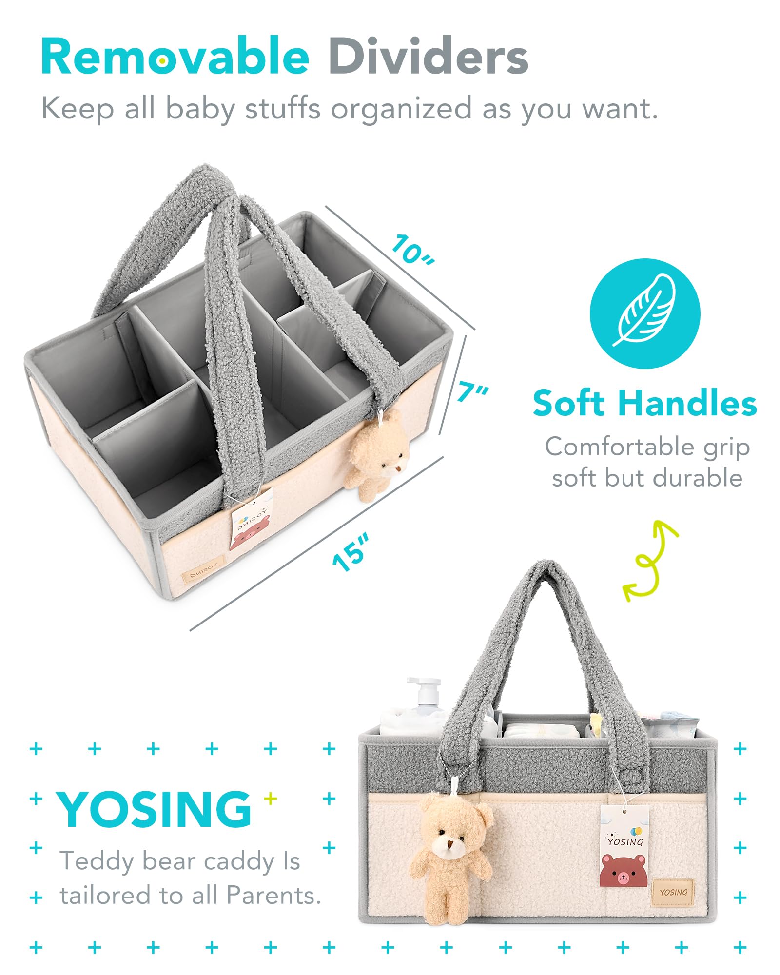 YOSING diaper caddy includes a distraction teddy bear toy