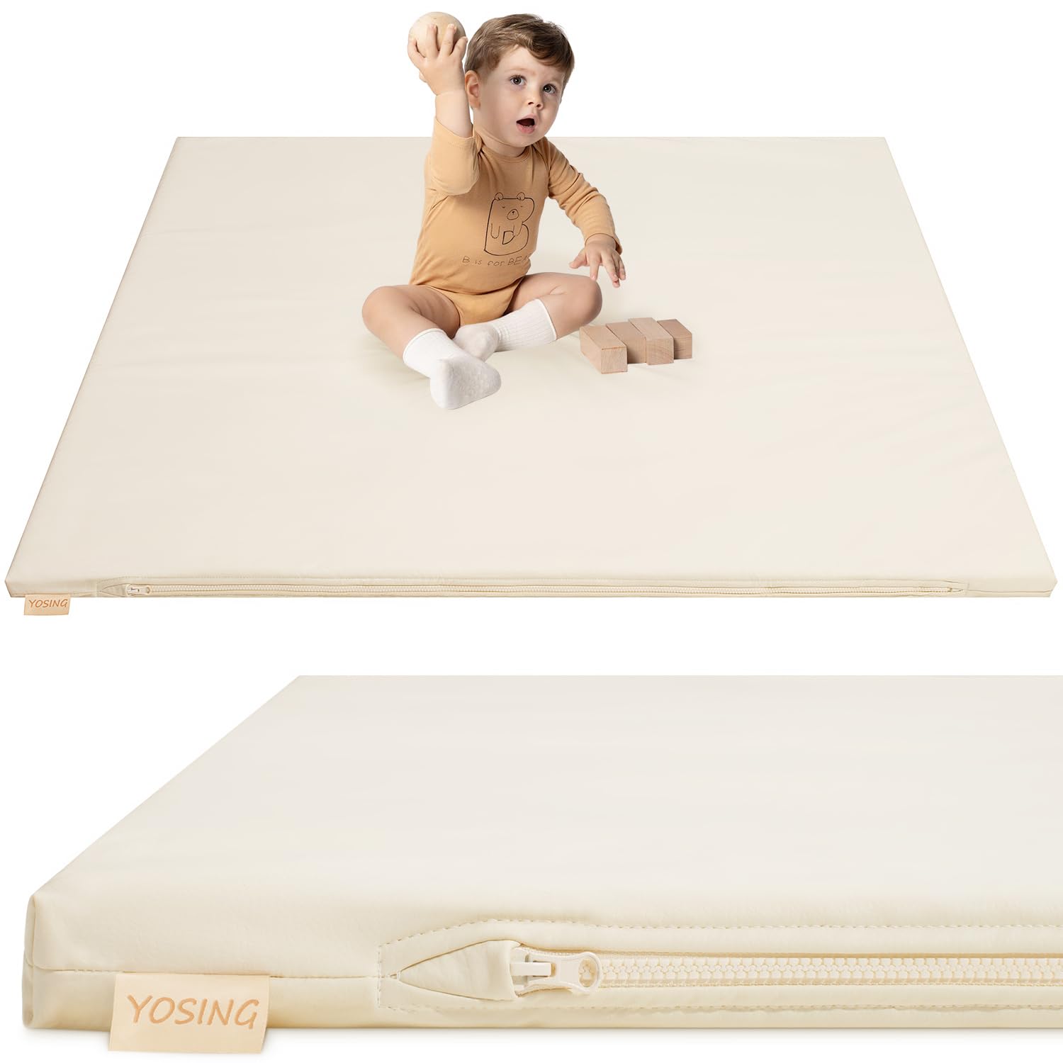 YOSING padded baby play mat 50x50 with thick foam for safe tummy time