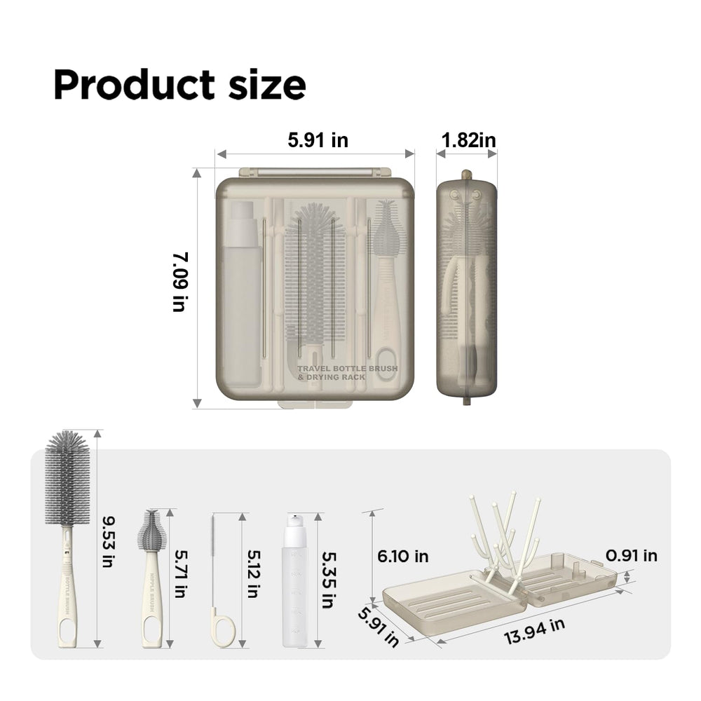 YOTIME compact travel set keeps baby bottle cleaning organized.
